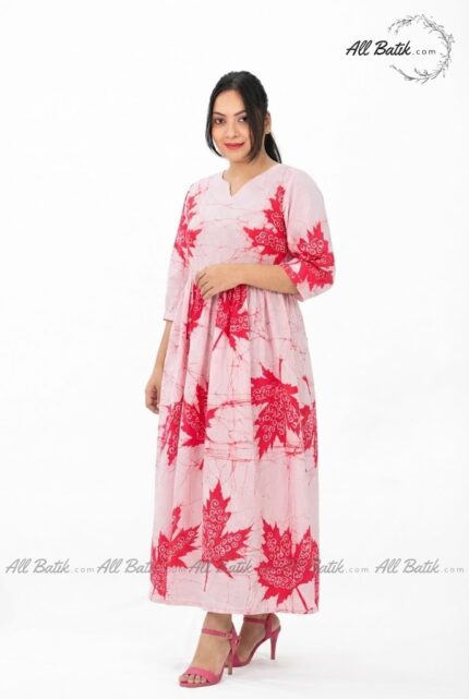 Pink Maple Leaf Batik Cotton Dress