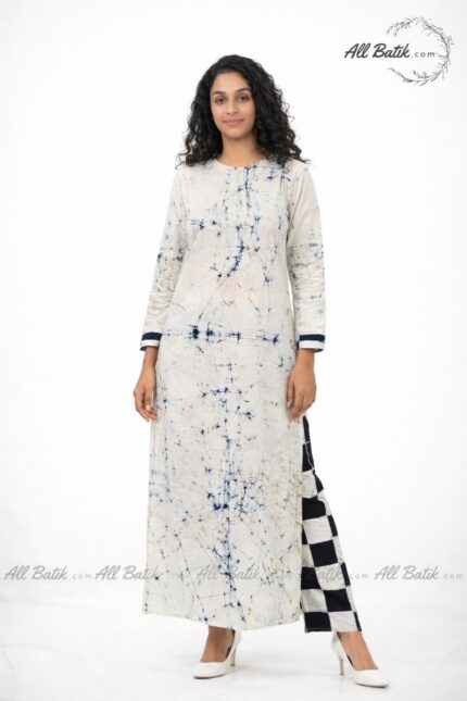 Black & White Sri Lankan Batik Cotton Kurtha & Pant Set