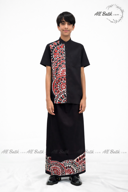 Red and Black Color Baby Boys Batik Sarong and shirt
