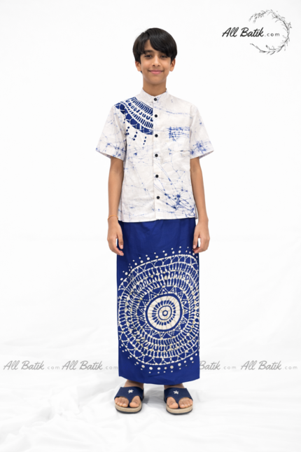 Blue and White Mandala Batik Boys Sarong and Shirt