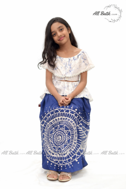 Blue and White Mandala Batik Half Saree Set